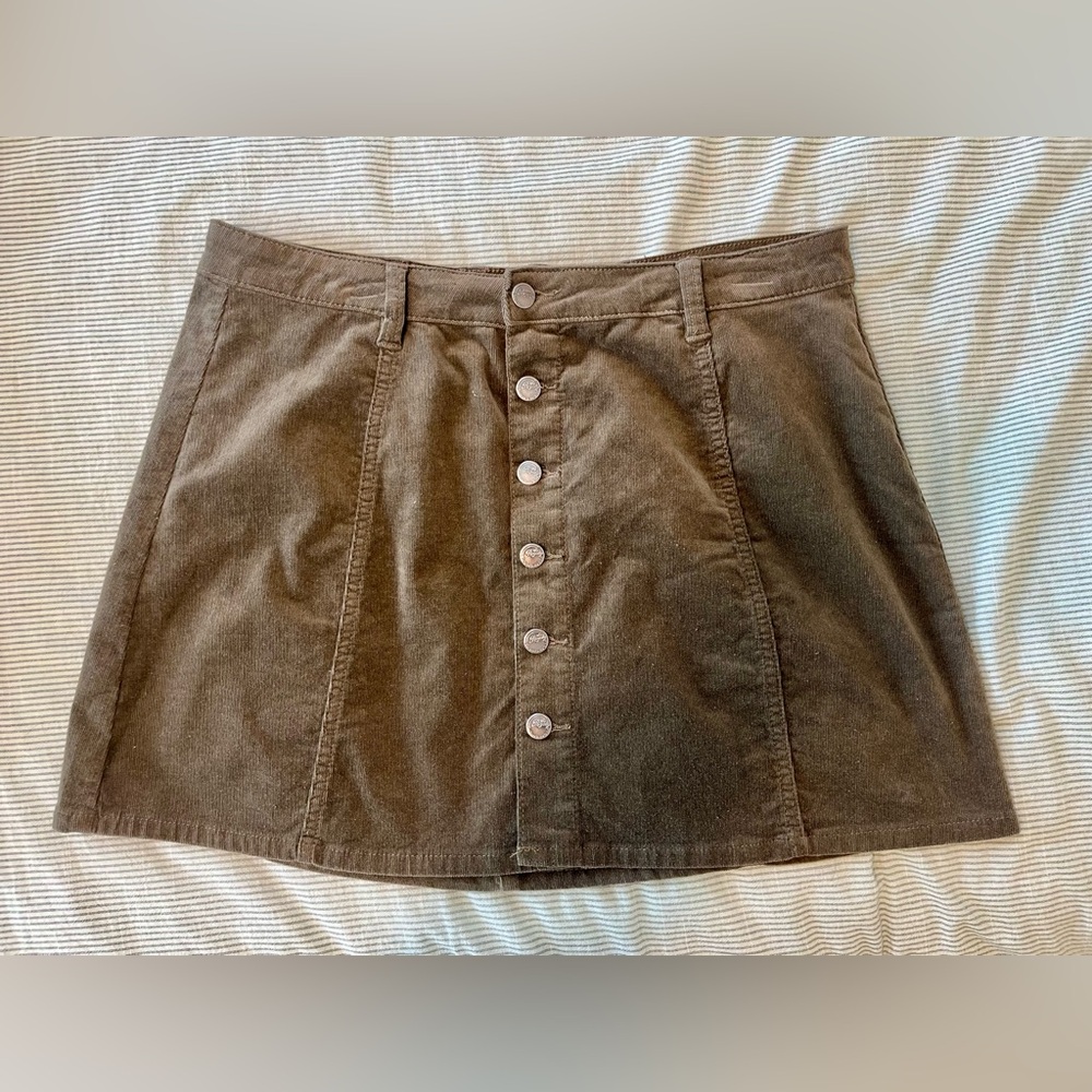 Olive Green Corduroy Mini Skirt - New
